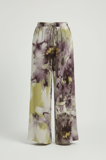 Pantalon Fluide Imprimé Floral Ample Cordon Décontracté - Lin - vue 3