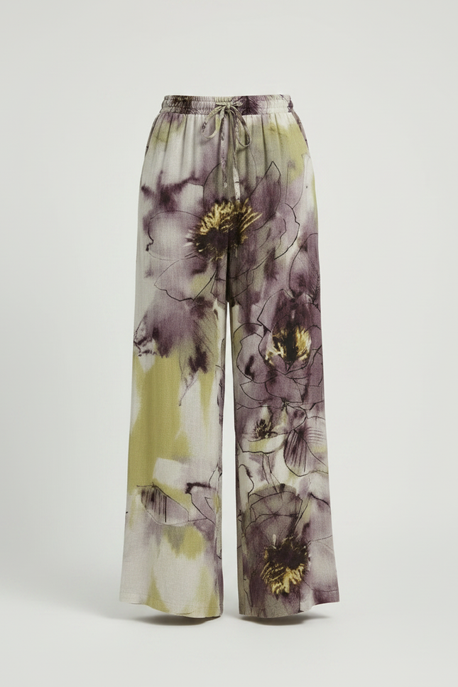 Pantalon Fluide Imprimé Floral Ample Cordon Décontracté - Lin - vue 3