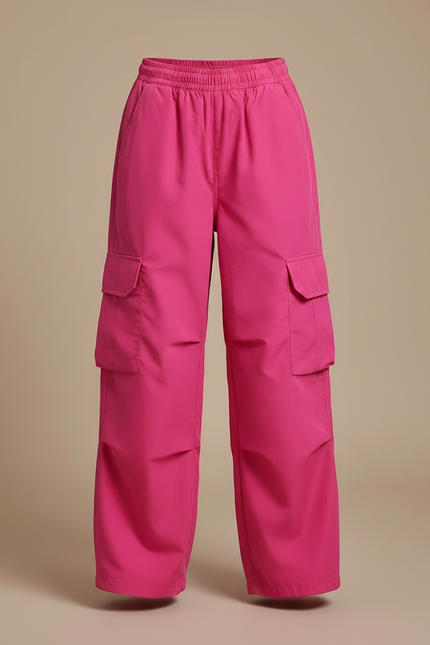 Pantalon Fluide Cargo Rose Ample Enfant Décontracté Streetwear - Polyester - vue 3