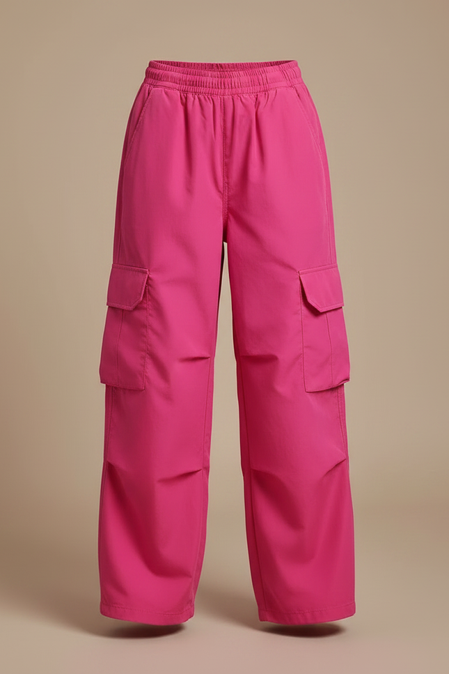 Pantalon Fluide Cargo Rose Ample Enfant Décontracté Streetwear - Polyester - vue 3