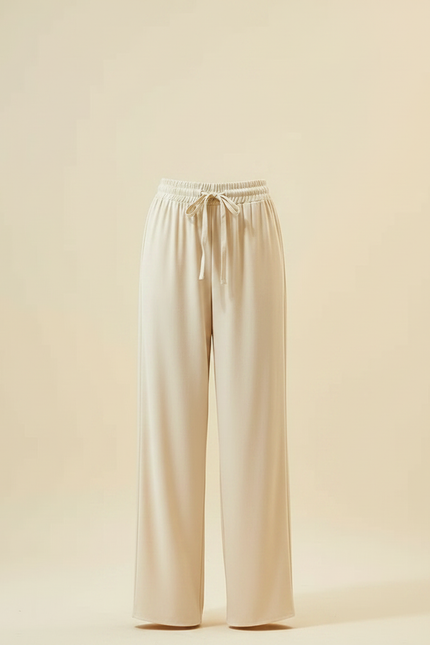 Pantalon Fluide Beige Cordon Ample Droit Élégant - Viscose - vue 3