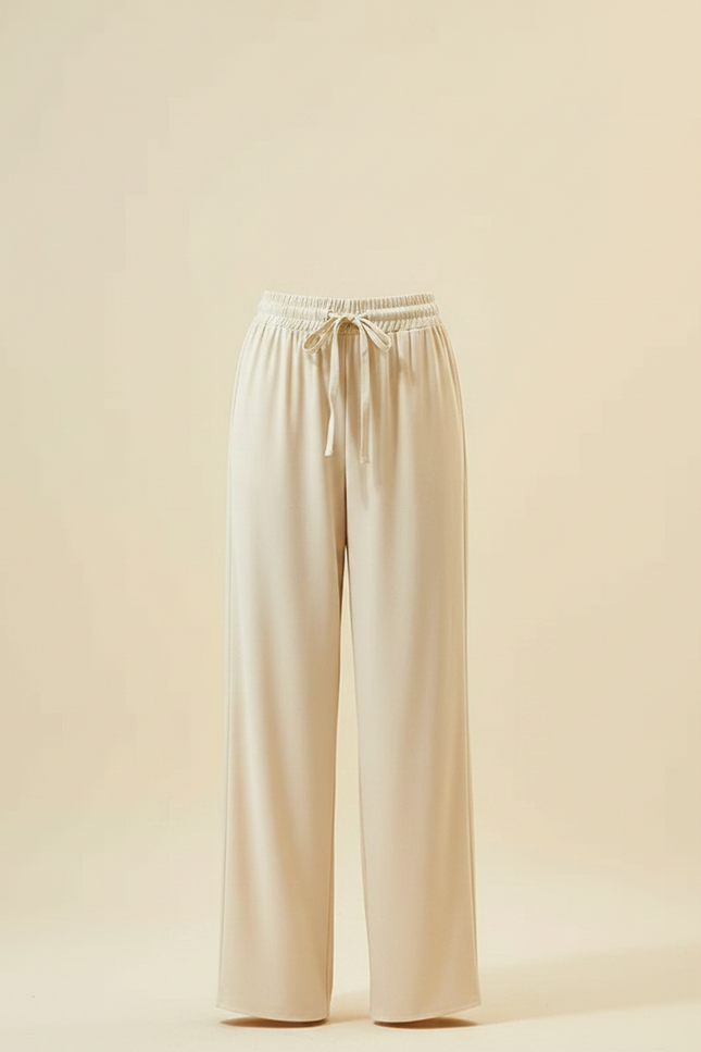 Pantalon Fluide Beige Cordon Ample Droit Élégant - Viscose - vue 3