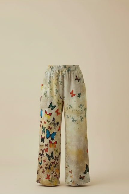Pantalon Fluide Écru Papillons Ample Confortable Fille - Multicolore Lin - vue 3