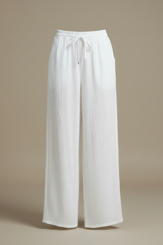 Pantalon Fluide Blanc Ample Coton Texturé Décontracté - vue 3