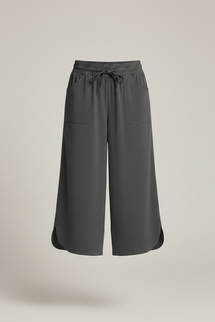 Pantalon Fluide Gris Ample Cordon Décontracté Mi-long - Viscose - vue 3