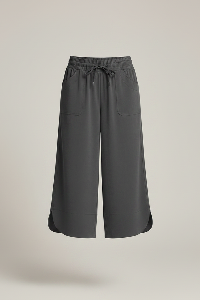 Pantalon Fluide Gris Ample Cordon Décontracté Mi-long - Viscose - vue 3