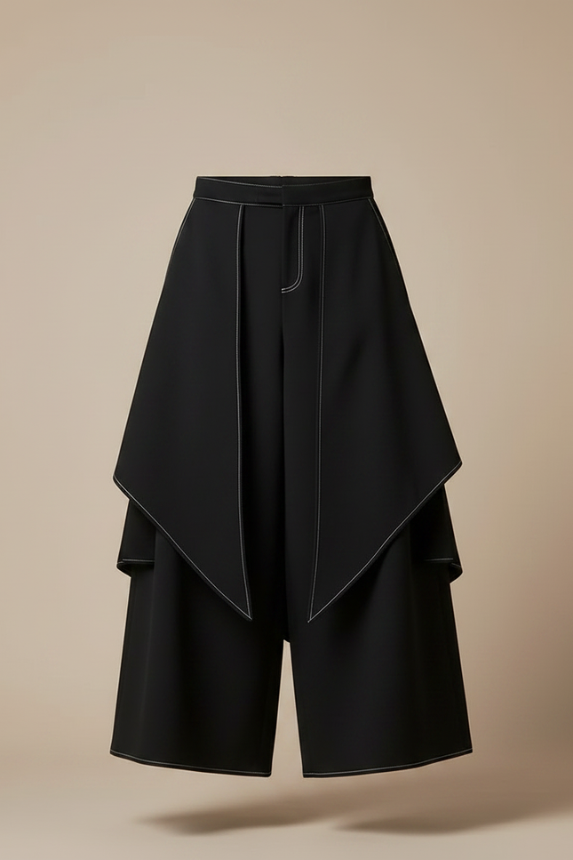 Pantalon Fluide Noir Ample Asymétrique Unisexe Moderne - Polyester - vue 3