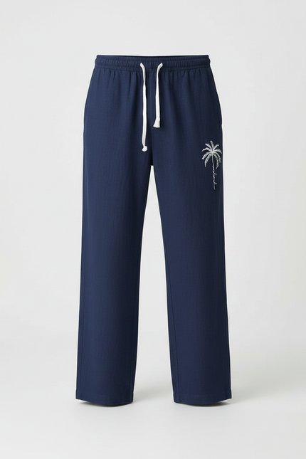 Pantalon Fluide Palmier - Marine Lin - vue 3
