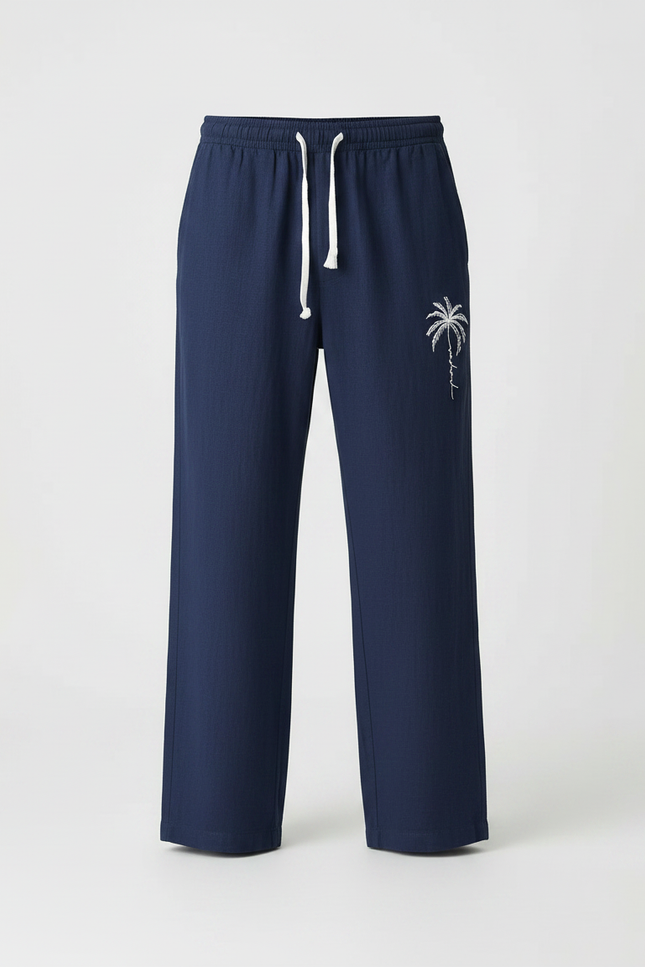Pantalon Fluide Palmier - Marine Lin - vue 3