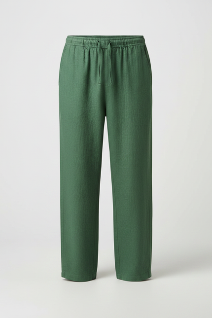 Pantalon Fluide Vert Lin Ample Décontracté Homme - vue 3