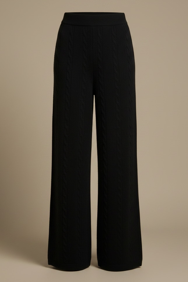 Pantalon Fluide Noir Ample Maille Câblée Laine Mérinos - vue 3