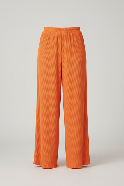 Pantalon Fluide Orange Plissé Ample Décontracté Chic - Polyester - vue 3