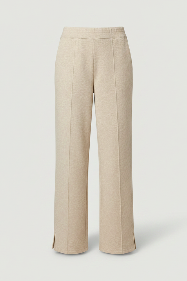 Pantalon Fluide Beige Large Droit Fendu Décontracté Élégant - Molleton - vue 2