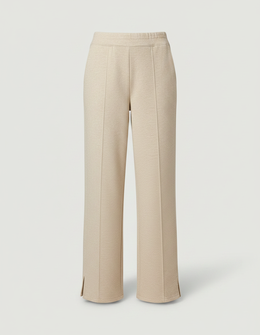 Pantalon Fluide Beige Large Droit Fendu Décontracté Élégant - Molleton - vue 2