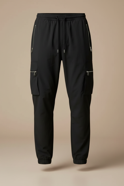 Pantalon Fluide Noir Cargo Sport Jogger Homme - Polyester - vue 3
