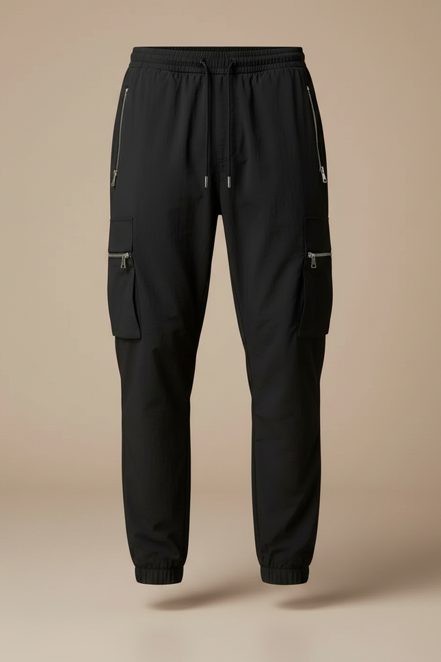 Pantalon Fluide Noir Cargo Sport Jogger Homme - Polyester - vue 3