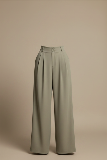 Pantalon Fluide Vert Olive Plissé Ample Décontracté - Kaki Polyester - vue 3