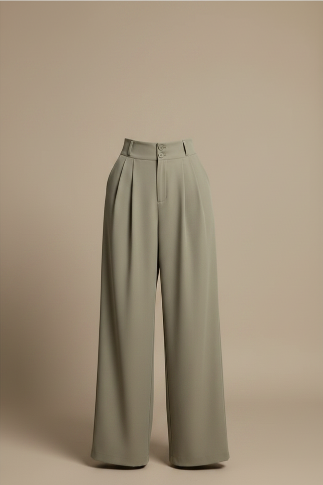 Pantalon Fluide Vert Olive Plissé Ample Décontracté - Kaki Polyester - vue 3