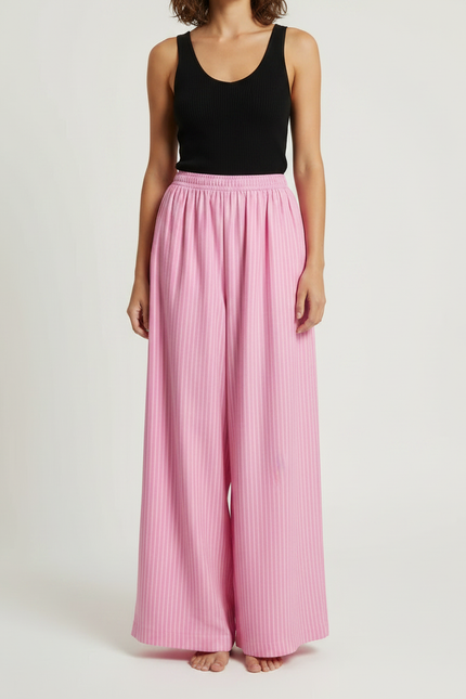 Pantalon Fluide Rose Rayé Ample Décontracté Femme - Viscose - vue 3