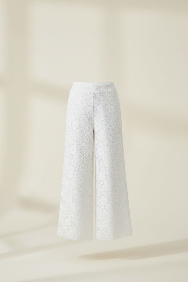 Pantalon Fluide Dentelle Blanc Ample Fille Élégant - Maille - vue 3