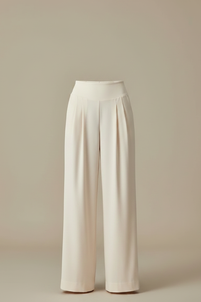 Pantalon Fluide Écru Ample Plissé Taille Haute Élégant - Blanc Viscose - vue 3