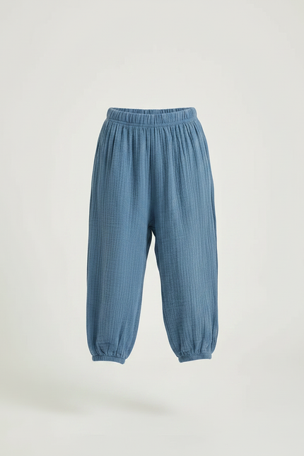 Pantalon Fluide Bleu Ciel Coton Ample Garçon Décontracté - vue 3