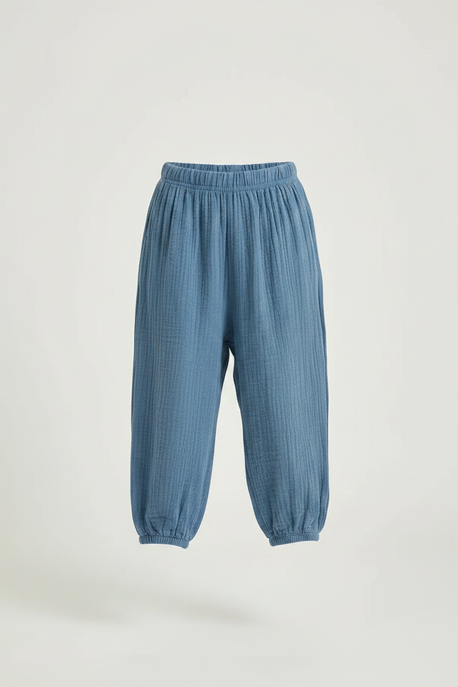 Pantalon Fluide Bleu Ciel Coton Ample Garçon Décontracté - vue 3