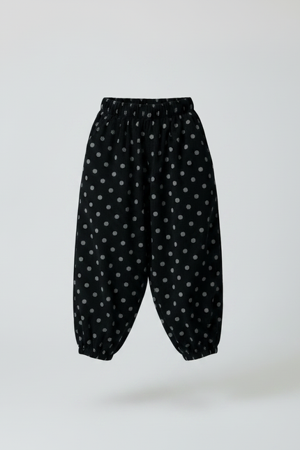 Pantalon Fluide Noir Ample Pois Côtelé Enfant - Cordé - vue 3