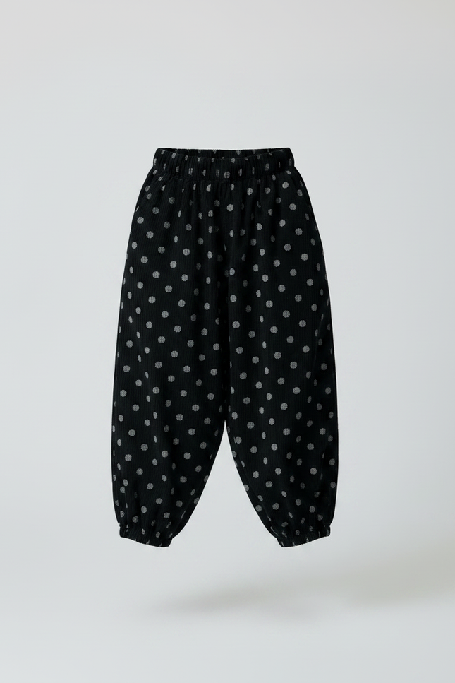 Pantalon Fluide Noir Ample Pois Côtelé Enfant - Cordé - vue 3