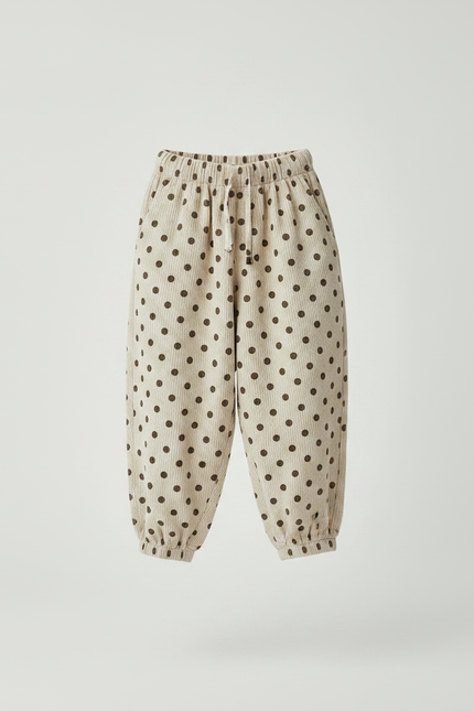 Pantalon Fluide Côtelé Beige Pois Ample Enfant - Cordé - vue 3