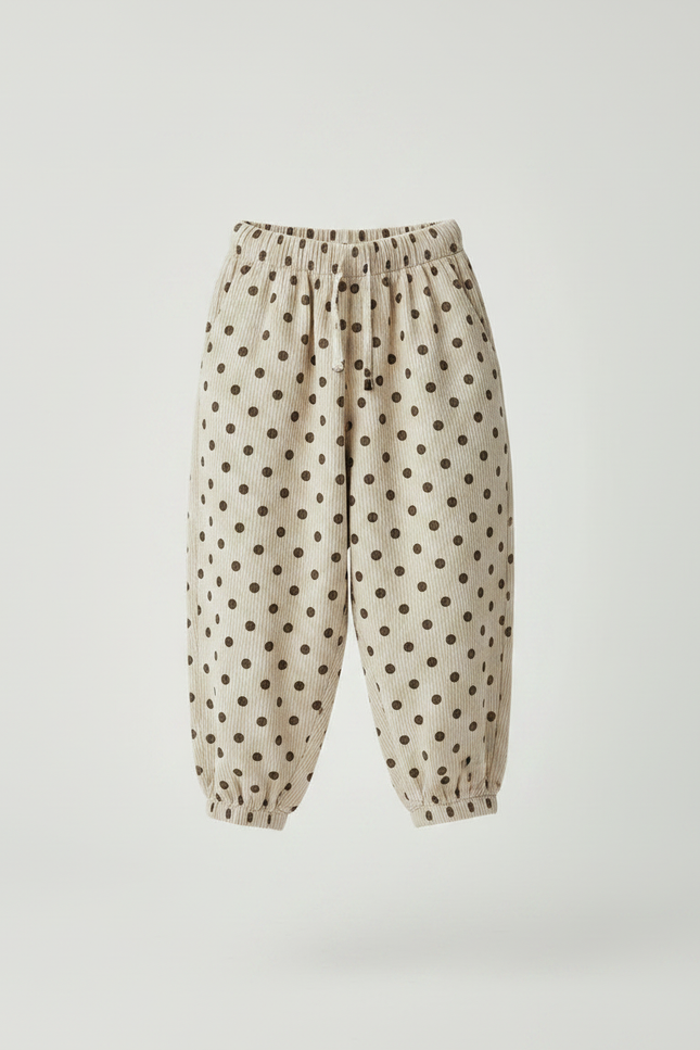 Pantalon Fluide Côtelé Beige Pois Ample Enfant - Cordé - vue 3