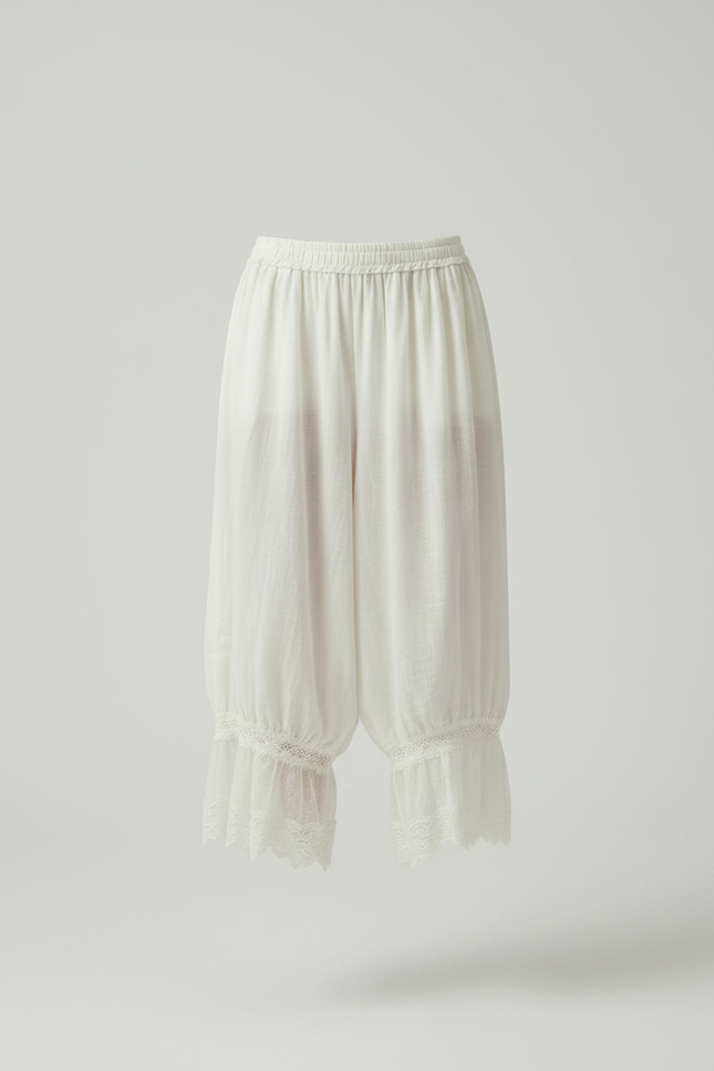 Pantalon Fluide Blanc Ample Dentelle Coton Bohème - vue 3