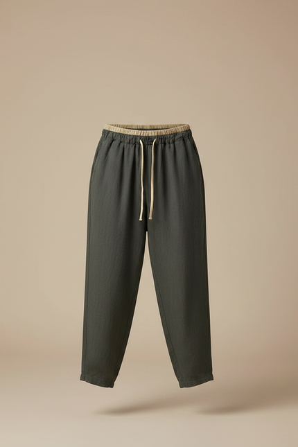 Pantalon Fluide Kaki Coton Lin Ample Décontracté - vue 3