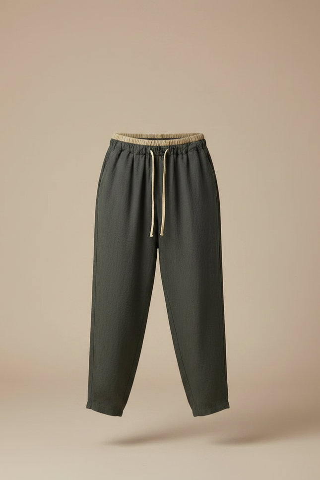 Pantalon Fluide Kaki Coton Lin Ample Décontracté - vue 3