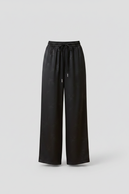 Pantalon Fluide Noir Ample Satiné Jacquard Femme - vue 3