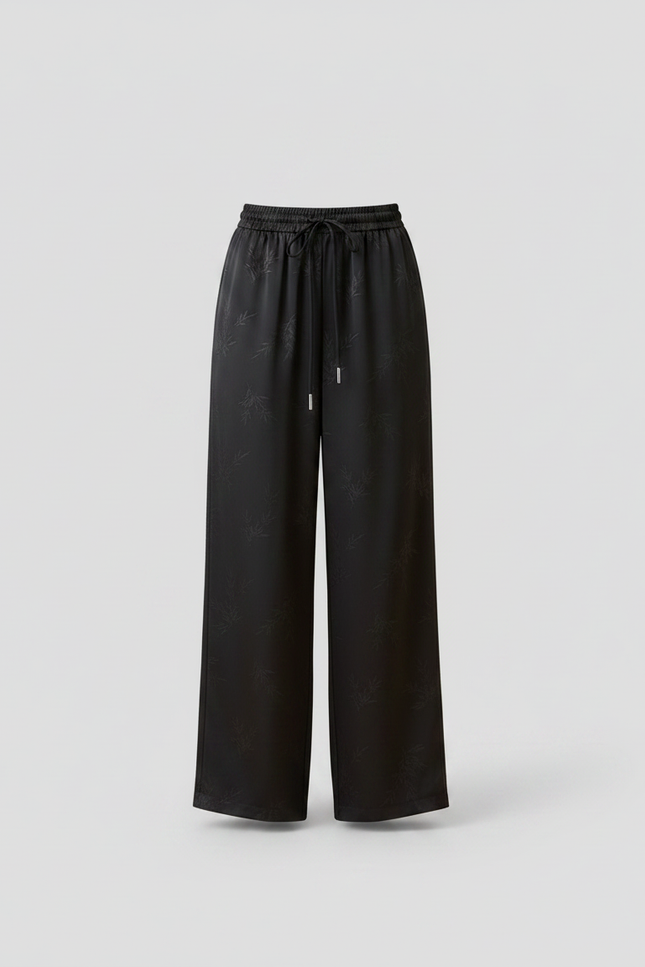 Pantalon Fluide Noir Ample Satiné Jacquard Femme - vue 3