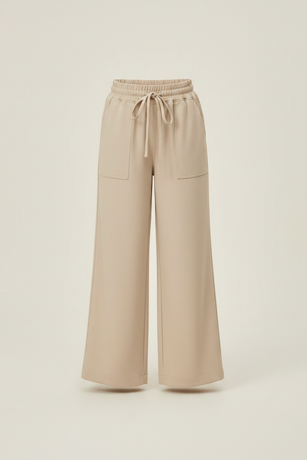 Pantalon Fluide Ample Beige Décontracté Cordon Poches - Polyester - vue 3