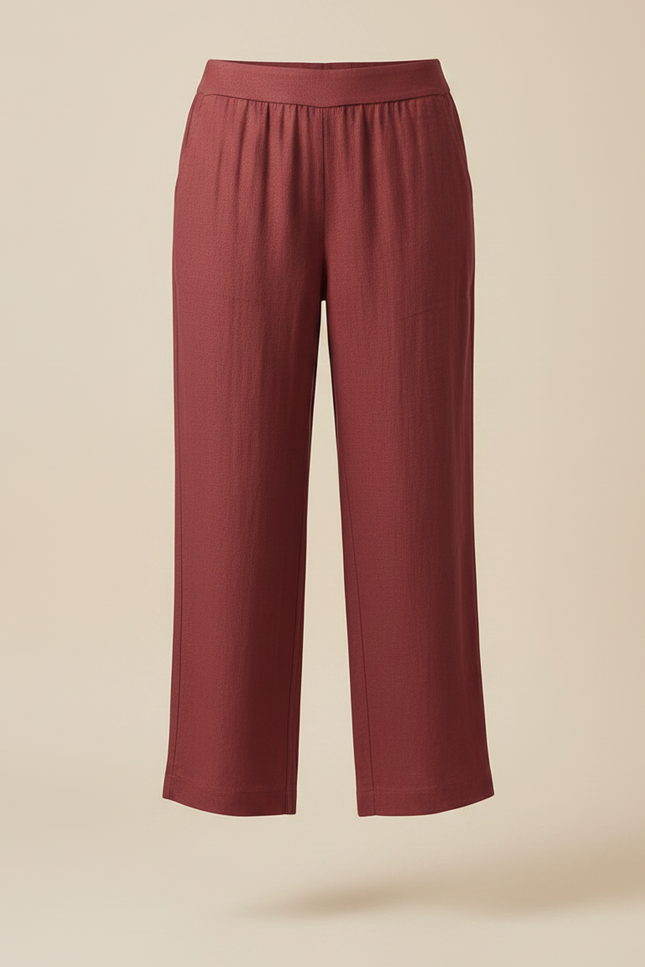 Pantalon Fluide Brique Ample Coton Lin Élégant Décontracté - Bordeaux - vue 3