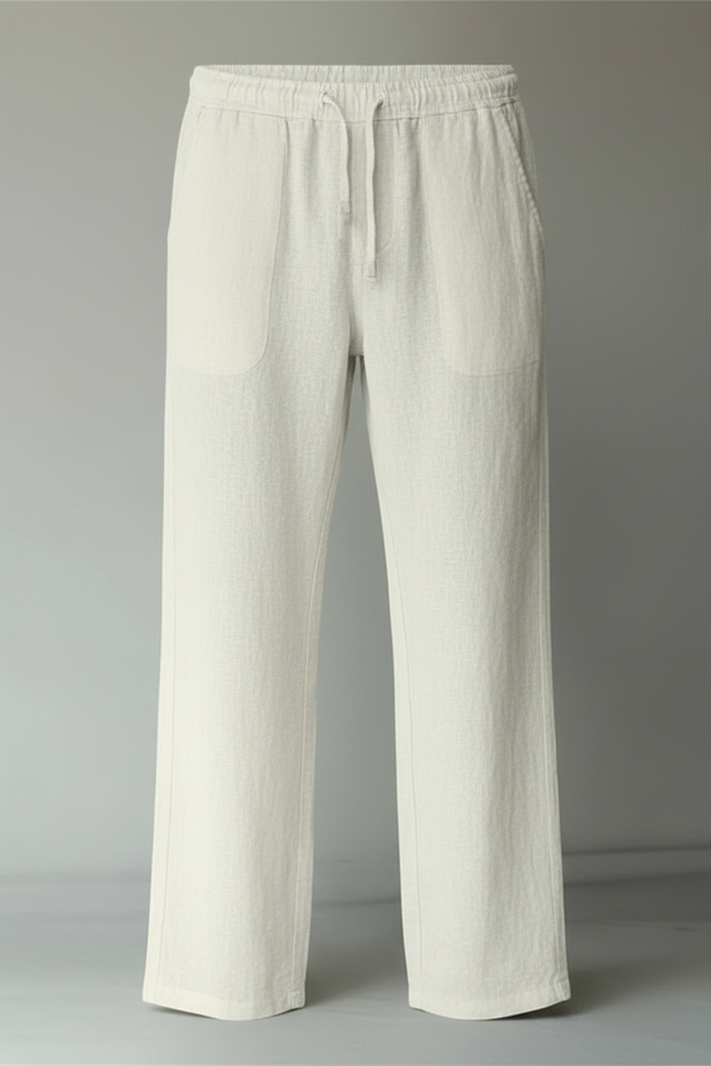 Pantalon Fluide Écru Lin Ample Décontracté Homme - Beige - vue 3