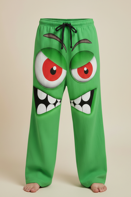Pantalon Fluide Vert Ample Motif Monstre Rigolo Enfant - Molleton - vue 3