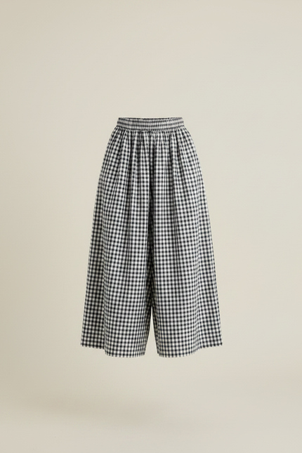 Pantalon Fluide Vichy Noir Blanc Ample Fille - Imprimé Coton - vue 3