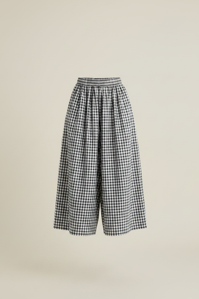 Pantalon Fluide Vichy Noir Blanc Ample Fille - Imprimé Coton - vue 3