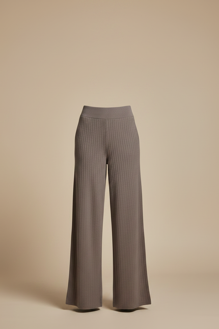 Pantalon Fluide Côtelé Gris Ample Maille Femme - vue 3