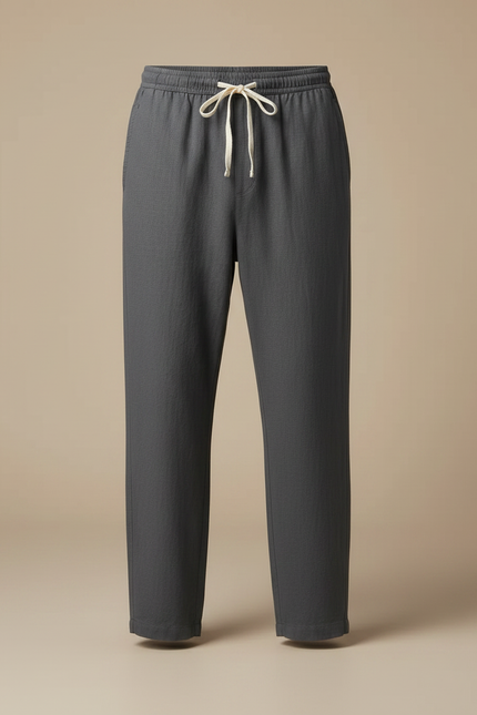 Pantalon Fluide Gris Coton Ample Décontracté Homme Cordon - Lin - vue 3