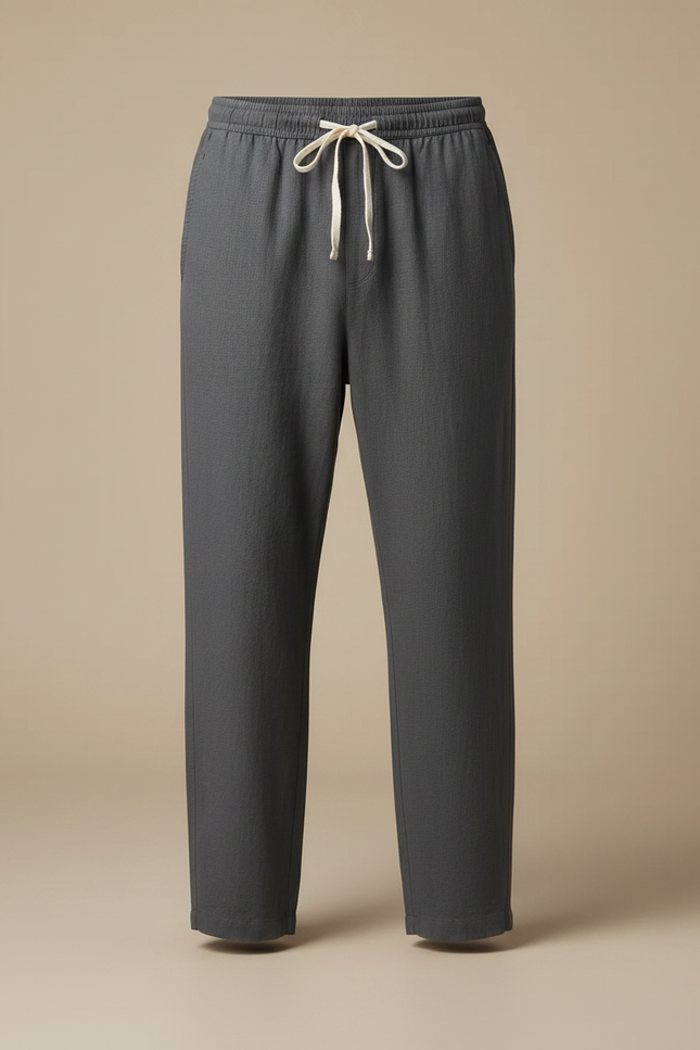 Pantalon Fluide Gris Coton Ample Décontracté Homme Cordon - Lin - vue 3