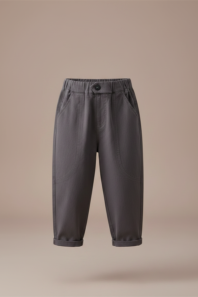 Pantalon Fluide Gris Ample Coton Enfant Décontracté Cargo - vue 3