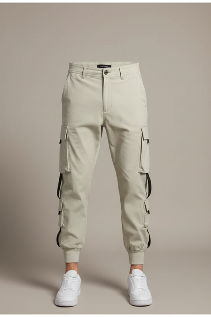 Pantalon Fluide Beige Cargo Jogger Multi-Poches Homme - Polyester - vue 3