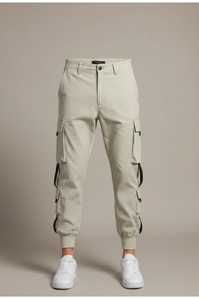 Pantalon Fluide Beige Cargo Jogger Multi-Poches Homme - Polyester - vue 3