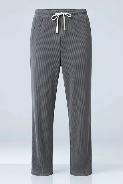 Pantalon Fluide Gris Droit Plissé Décontracté Homme - Polyester - vue 3