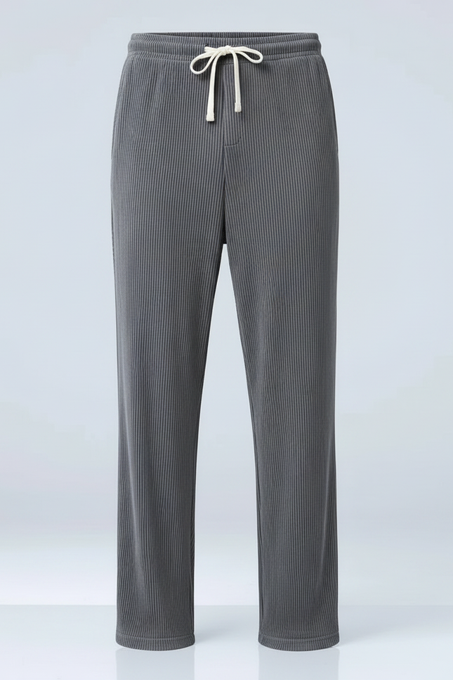 Pantalon Fluide Gris Droit Plissé Décontracté Homme - Polyester - vue 3